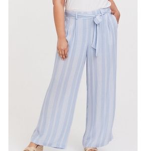 LIGHT BLUE GEO STRIPE GAUZE SELF TIE WIDE LEG PANT
